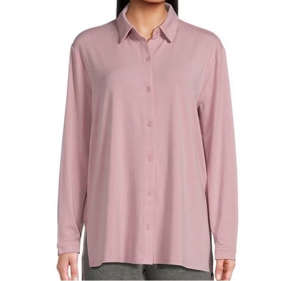 Eileen Fisher Tops - Eileen Fisher Women’s Pink Fine Jersey Classic Collar Long Sleeve Shirt Sz L NWT